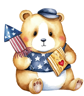 baby bear cub 4th of July with firework