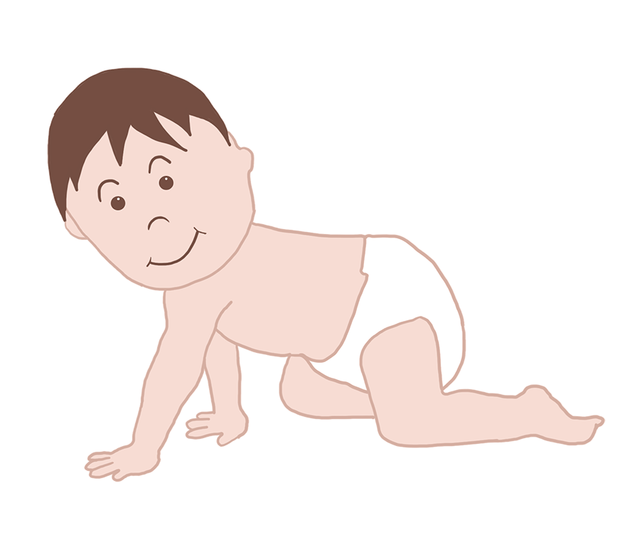 baby in diaper crawling
