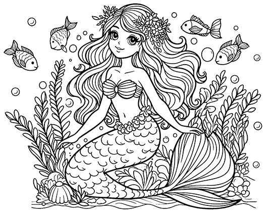 beautiful mermaid with fish