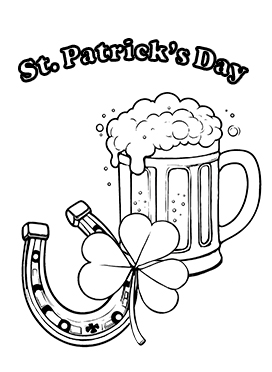 St. Patrick's day coloring beer shamrock horse shoe