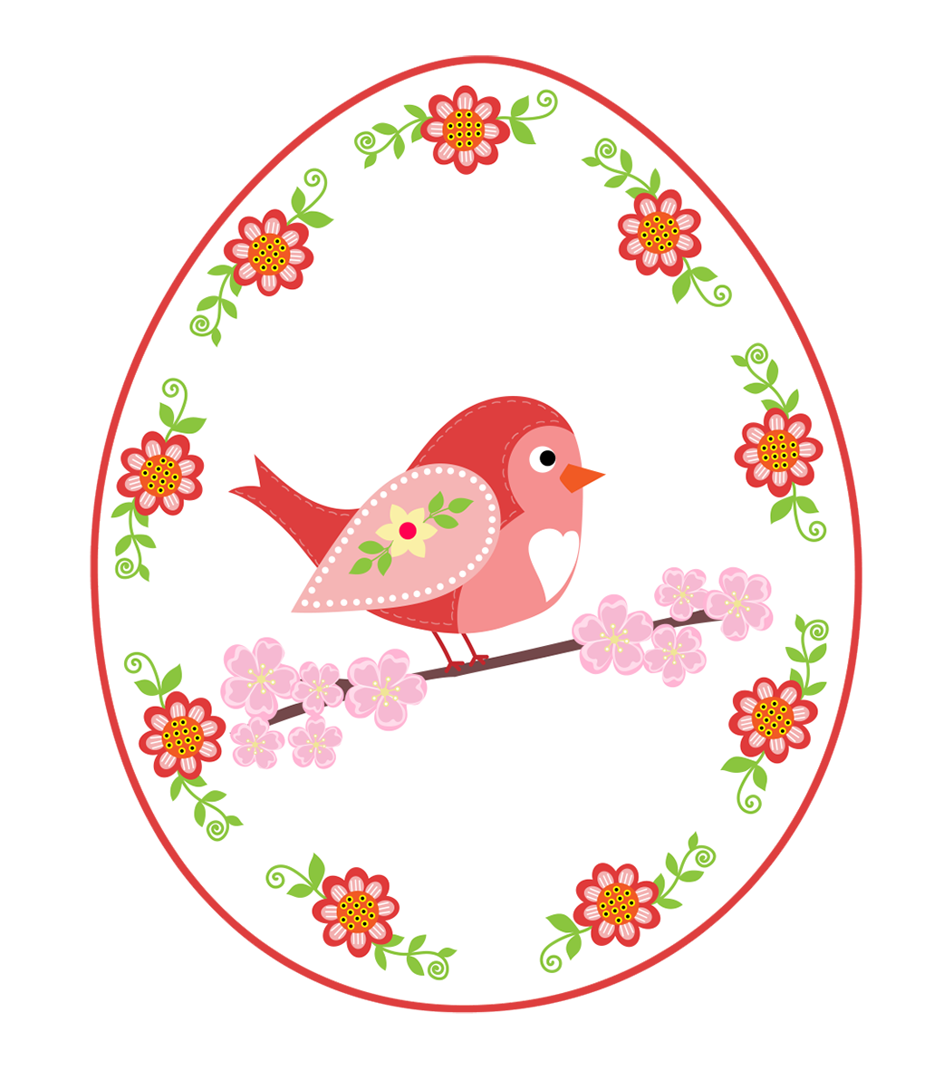 bird and flowers in egg shape