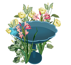 birdbath in flower garden clipart