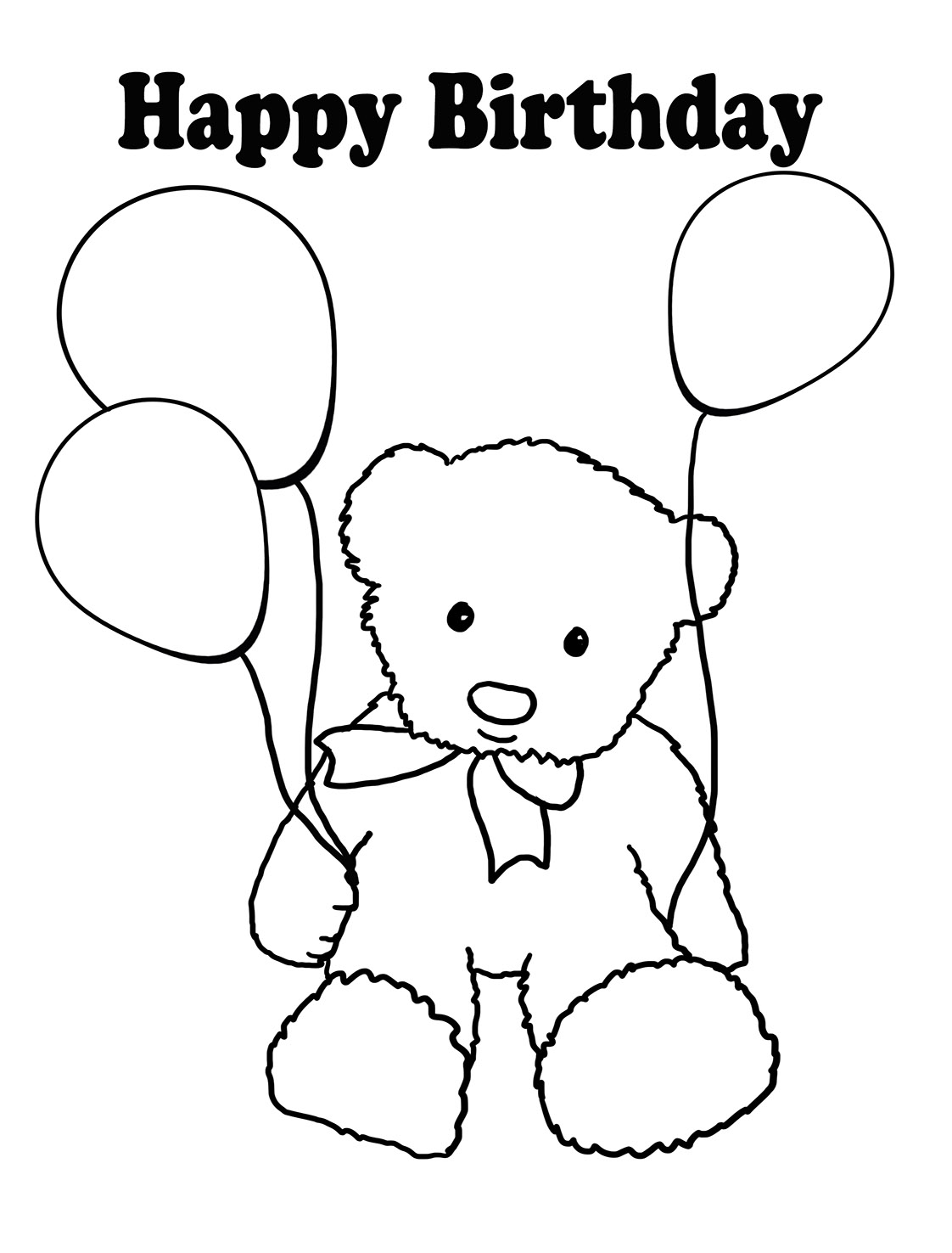 Birthday Coloring Pages Teddy Bear Balloons