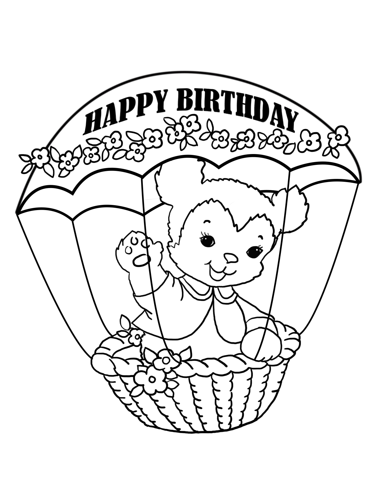 birthday coloring teddy bear in balloon