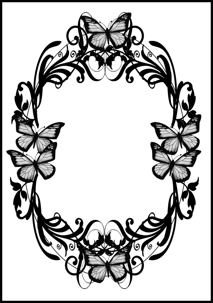 black white butterfly border frame