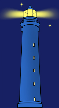 blue lighthouse at night