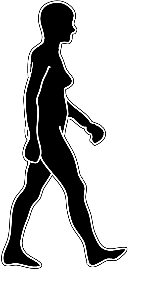body silhouette woman walking black white