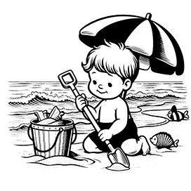 clipart boy playing at the beach