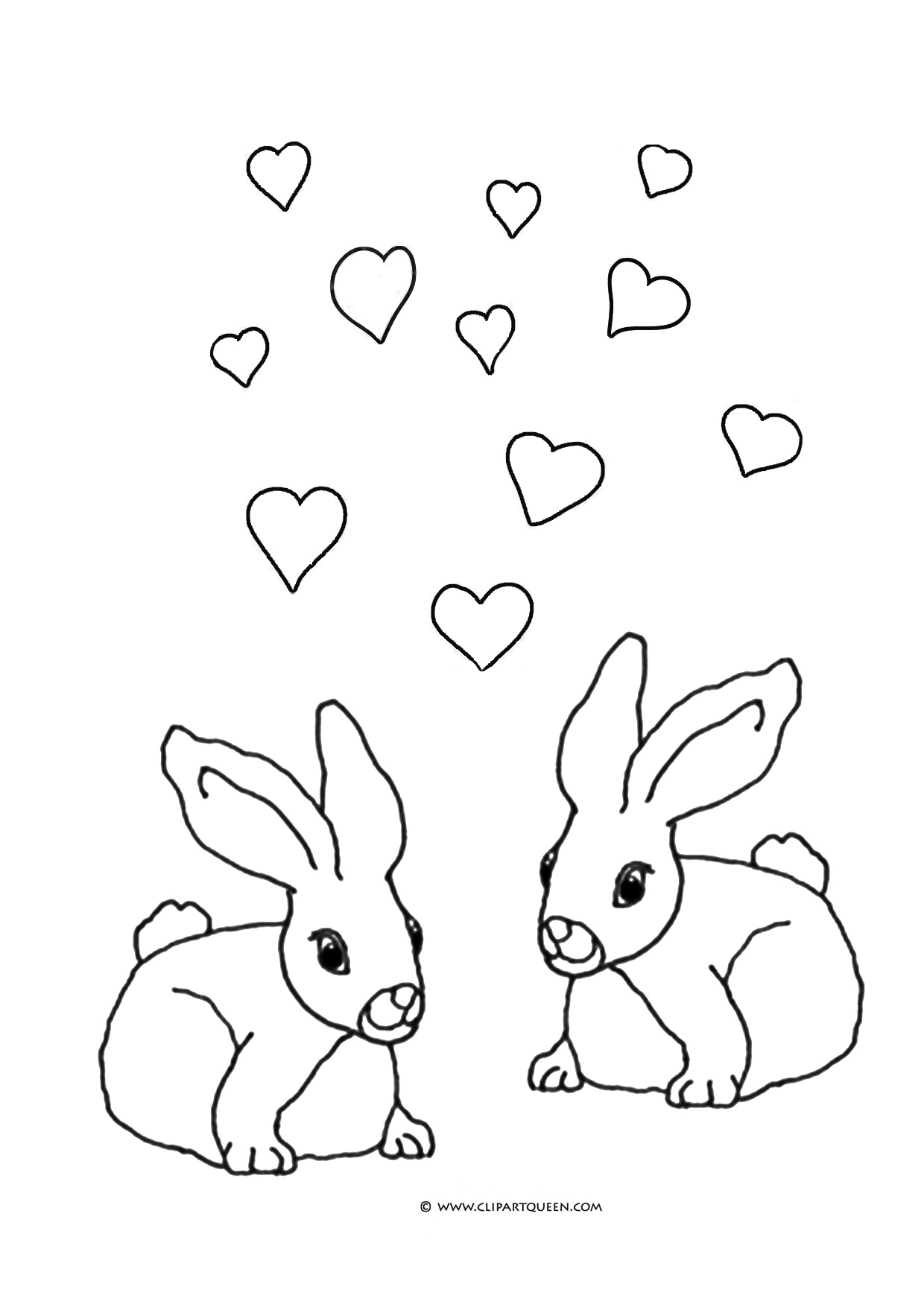 two bunnies in love coloring page