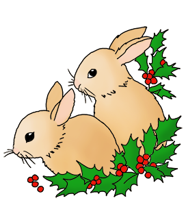 bunnies and holly for Christmas clipart