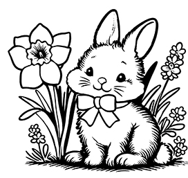 Easter coloring page bunny daffodils