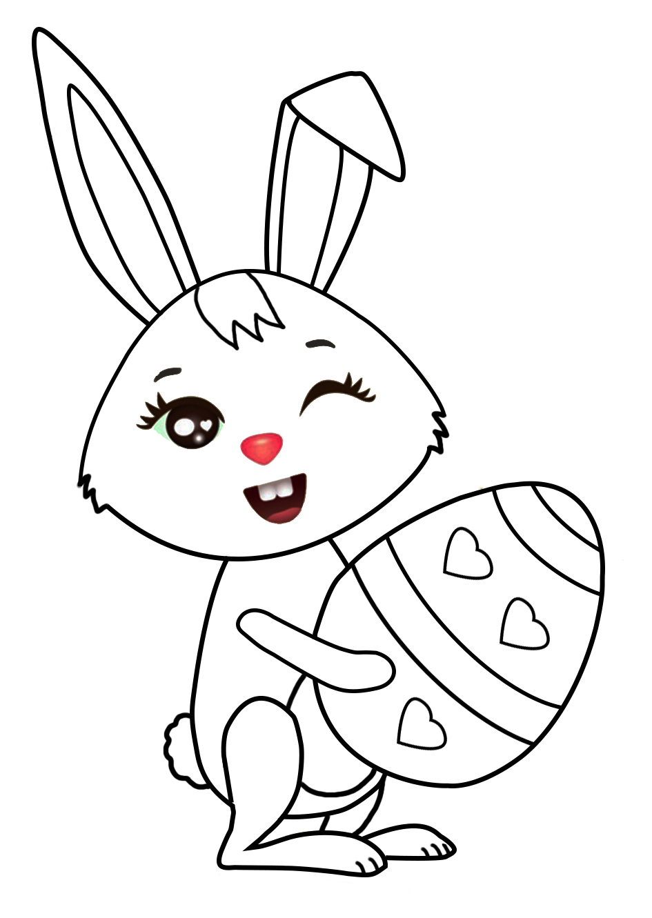Easter bunny with huge Easter egg coloring page