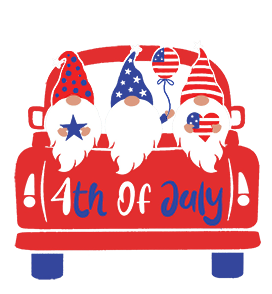 car with 4th of July gnomes
