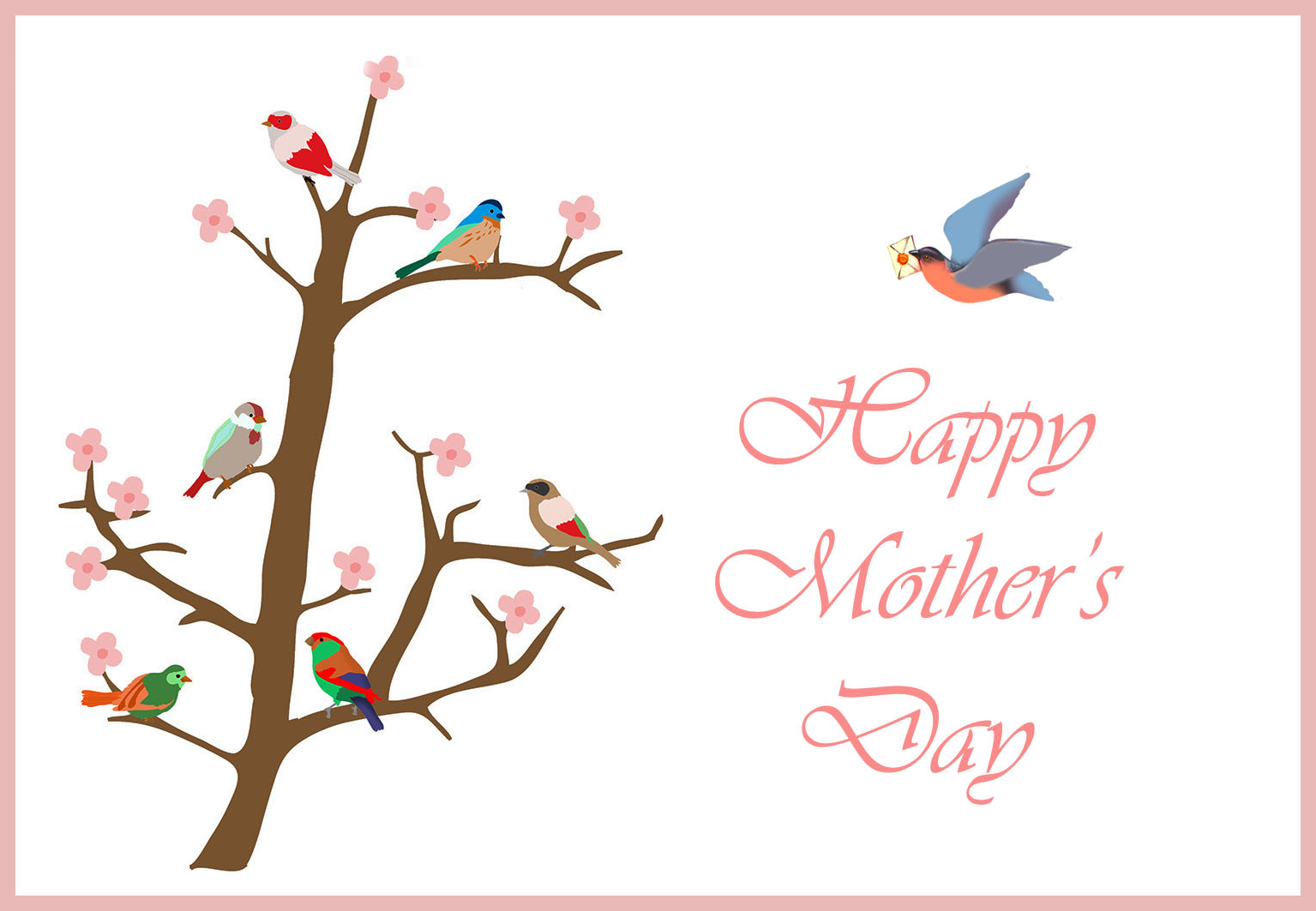 Card for Mother's Day with birds and flowers