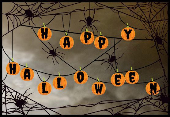 Halloween greeting spiders pumpkins