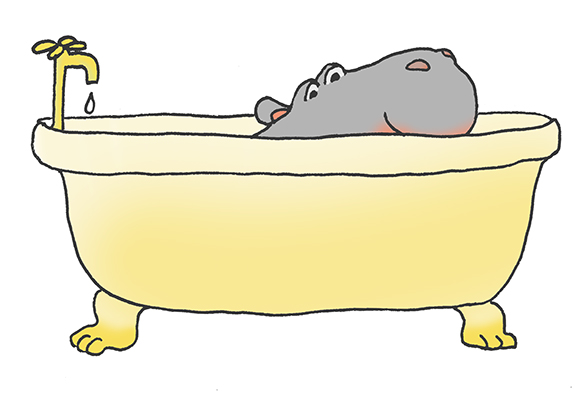 happy hippo in bathtub