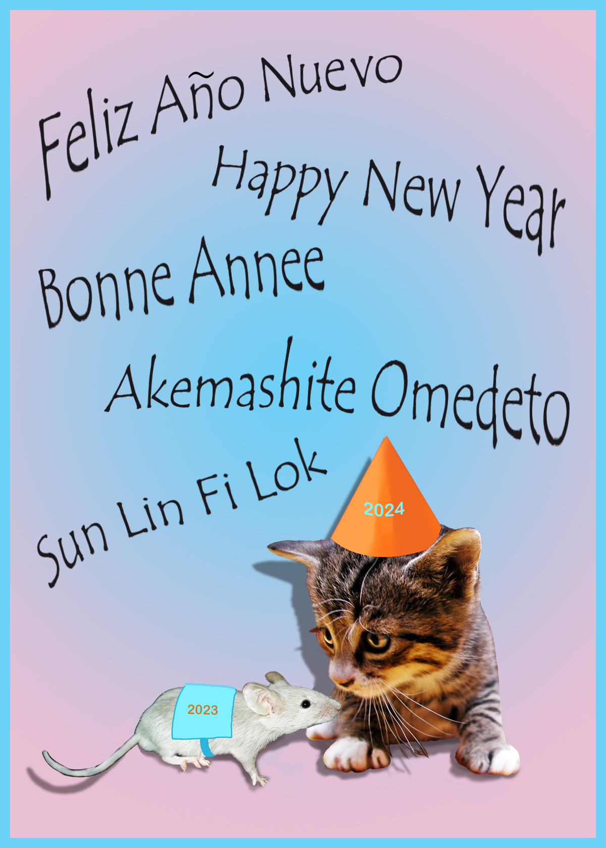 cat and mouse new years day card