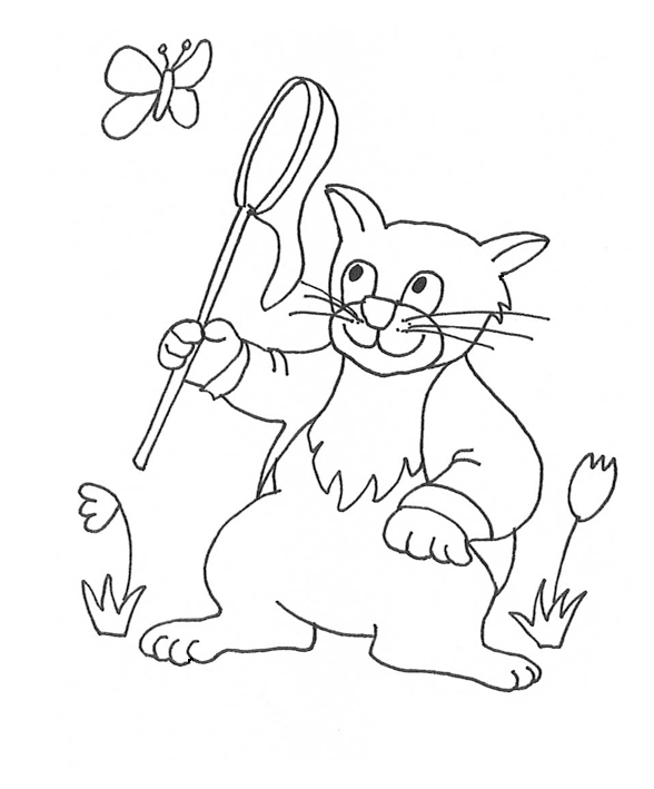 cat hunting butterfly sketch