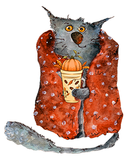 cat with fall drink