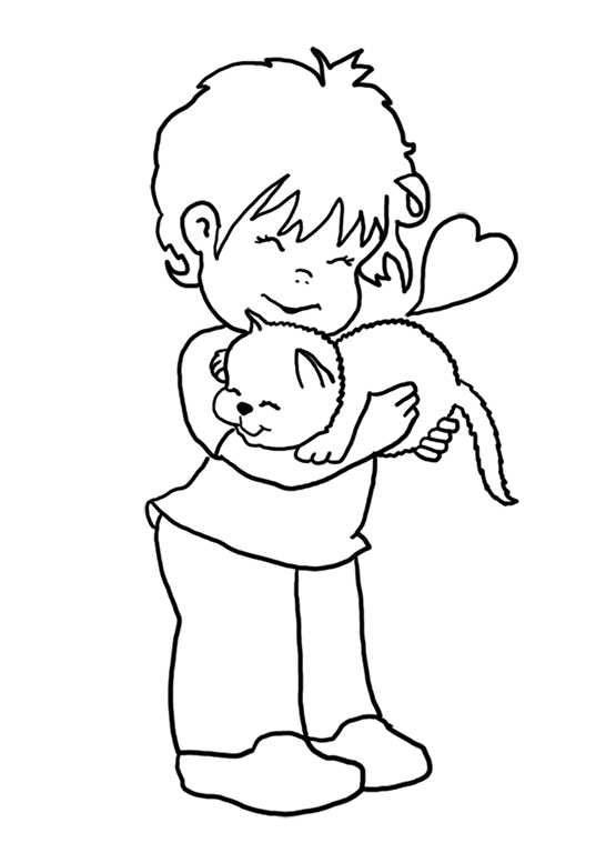 coloring page child and cat in love