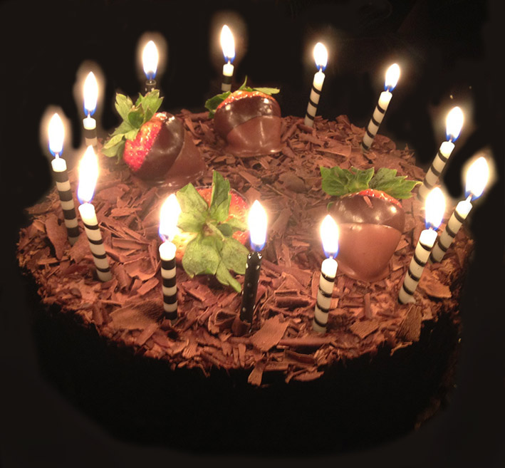chocolate birthday cake with candles