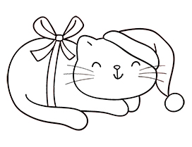 Coloring page Christmas cat with bow