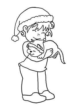 Christmas child and cat for coloring