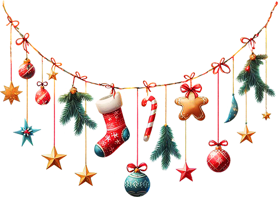 Christmas garland with ornaments clipart