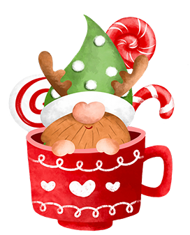 Christmas gnome in cup and candy