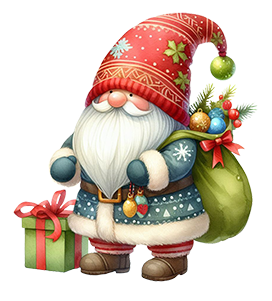 Christmas gnome with sack with ornaments