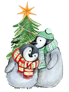 Christmas penguins and tree