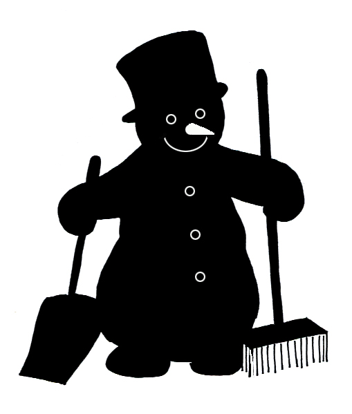Snowman silhouette shovel broom