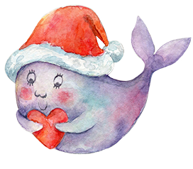 Christmas whale with red heart
