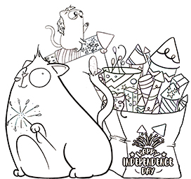 4th of July coloring page with cats