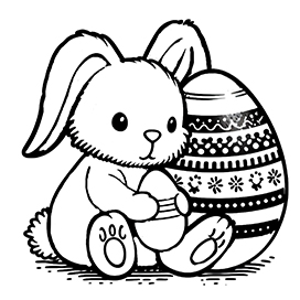 coloring page cute Easter bunny and eggs