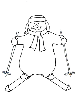 coloring page snowman skiing