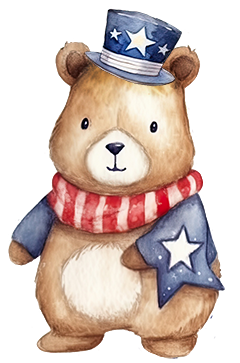 cute 4th of July bear with tophat
