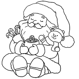cute Santa coloring page with teddy bear