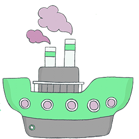 cartoon style ship drawing green