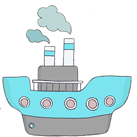 cute ship drawing cartoon style