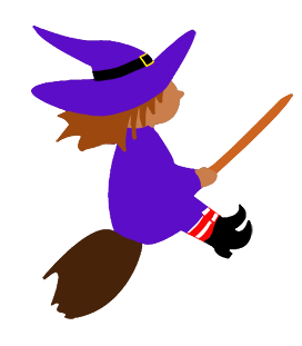 cute little witch flying on broom stick