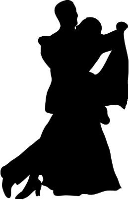 Black white silhouette of dancing couple