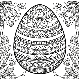 Decorated Easter egg and flowers coloring