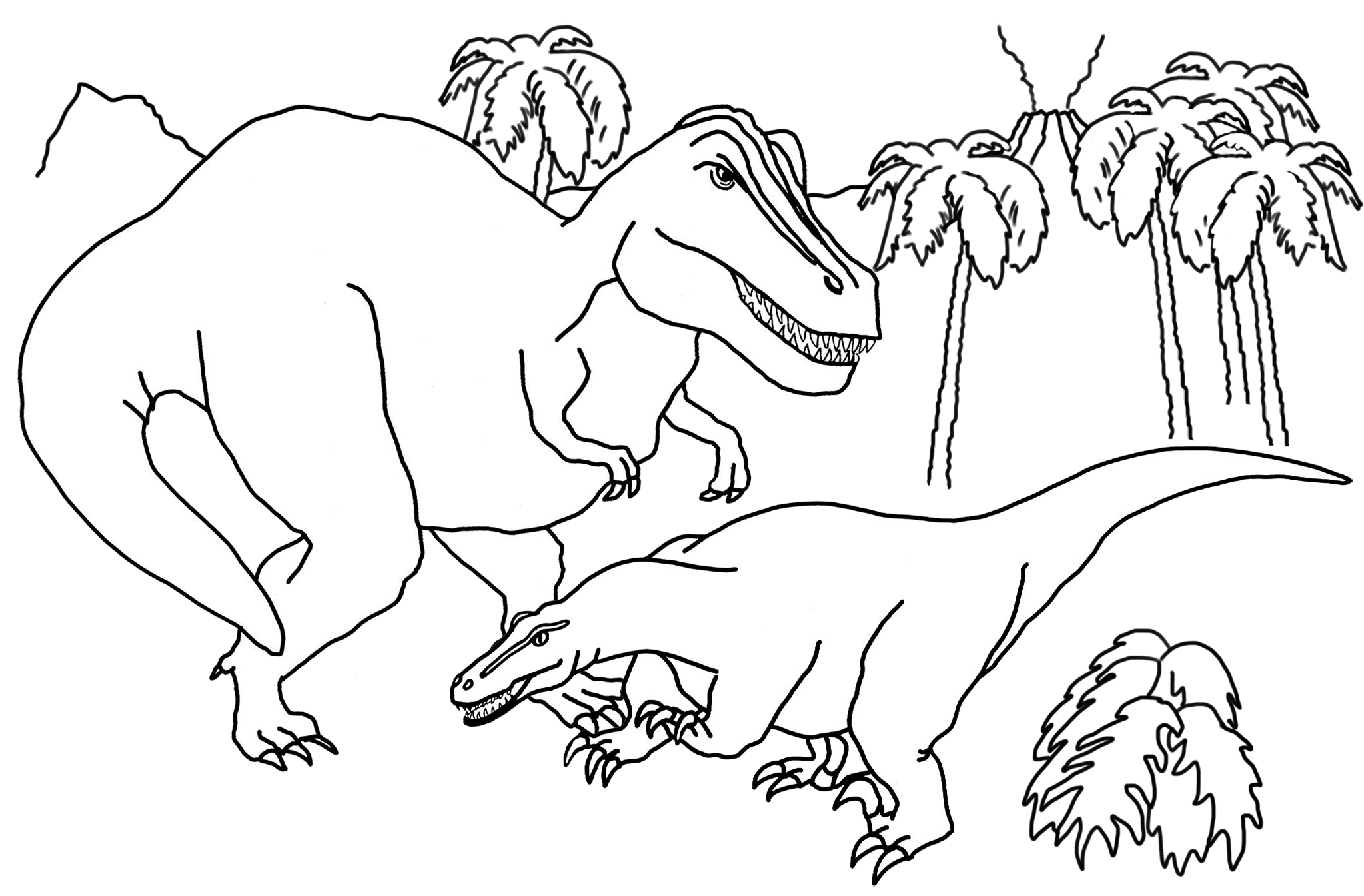 dinosaur coloring page with volcano