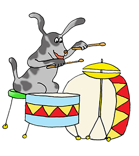 dog playing the drums clip art