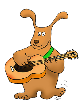 dog playing guitar drawing