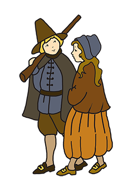 drawing of pilgrim boy and pilgrim girl 