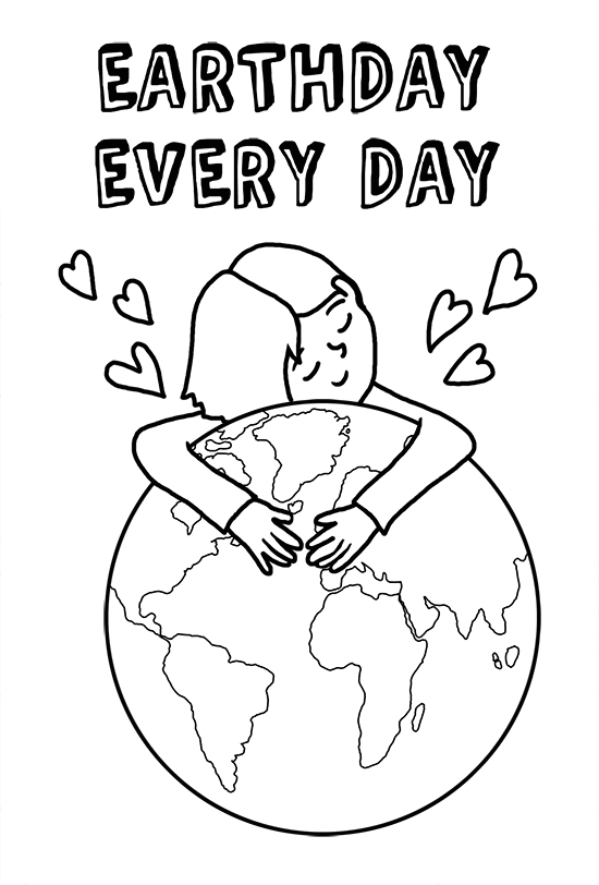girl giving earth a hug coloring