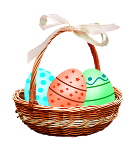 Easter basket with eggs and bow