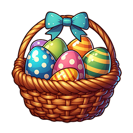 Easter basket with eggs and blue bow AI
